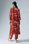 Shop_KLAD_Red Crepe Printed Abstract Floral Mandarin Tunic And Pant Co-ord Set _at_Aza_Fashions