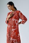 Shop_KLAD_Red Crepe Printed Abstract Floral Mandarin Tunic And Pant Co-ord Set _Online_at_Aza_Fashions