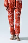 KLAD_Red Satin Printed Abstract Floral Collar Shirt And Pant Co-ord Set _Online_at_Aza_Fashions