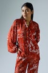 Shop_KLAD_Red Satin Printed Abstract Floral Collar Shirt And Pant Co-ord Set _Online_at_Aza_Fashions