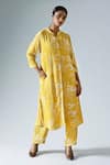 Buy_KLAD_Yellow Crepe Printed Abstract Floral Mandarin Tunic And Pant Co-ord Set _at_Aza_Fashions