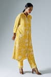 KLAD_Yellow Crepe Printed Abstract Floral Mandarin Tunic And Pant Co-ord Set _Online_at_Aza_Fashions