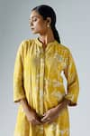 Buy_KLAD_Yellow Crepe Printed Abstract Floral Mandarin Tunic And Pant Co-ord Set _Online_at_Aza_Fashions