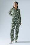 Buy_KLAD_Green Crepe Printed Abstract Collar Shirt And Pant Co-ord Set _at_Aza_Fashions