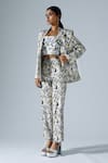 KLAD_Grey Cotton Geometric Abstract Print Blazer And Pant Set_at_Aza_Fashions