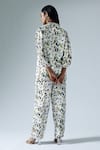 Shop_KLAD_White Satin Printed Abstract Geometric Puff Sleeve Shirt And Pant Co-ord Set _at_Aza_Fashions