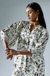 Buy_KLAD_White Satin Printed Abstract Geometric Puff Sleeve Shirt And Pant Co-ord Set _Online_at_Aza_Fashions