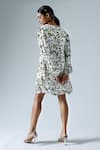 Shop_KLAD_White Satin Printed Abstract Geometric Round Shift Dress _at_Aza_Fashions