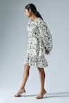 Buy_KLAD_White Satin Printed Abstract Geometric Round Shift Dress _Online_at_Aza_Fashions