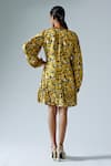 Shop_KLAD_Yellow Satin Printed Abstract Geometric Round Shift Dress _at_Aza_Fashions