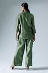 Shop_KLAD_Green Silk Plain Notched Collar Shirt And Slit Pant Co-ord Set _at_Aza_Fashions