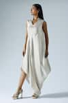 Buy_KLAD_Grey Silk Plain Mandarin Draped Dress _at_Aza_Fashions