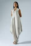 Buy_KLAD_Grey Silk Plain Mandarin Draped Dress _Online_at_Aza_Fashions