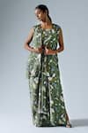 Buy_KLAD_Green Satin Printed Abstract Floral Round Jacket With Draped Skirt Set _at_Aza_Fashions