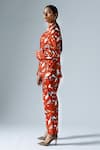 Buy_KLAD_Red Cotton Printed Abstract Geometric Lapel Collar Blazer _Online_at_Aza_Fashions