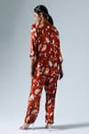 Shop_KLAD_Red Satin Printed Abstract Floral Round Jacket With Slit Pant Set _at_Aza_Fashions