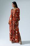 Buy_KLAD_Red Satin Abstract Print Jacket Skirt Set_at_Aza_Fashions