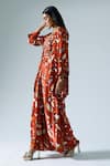 KLAD_Red Satin Abstract Print Jacket Skirt Set_Online_at_Aza_Fashions