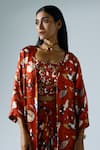 Buy_KLAD_Red Satin Abstract Print Jacket Skirt Set_Online_at_Aza_Fashions