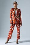 Buy_KLAD_Red Cotton Printed Abstract Geometric Lapel Collar Blazer Pant Set _at_Aza_Fashions