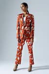 KLAD_Red Cotton Printed Abstract Geometric Lapel Collar Blazer Pant Set _Online_at_Aza_Fashions