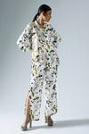 Buy_KLAD_White Satin Printed Abstract Floral Shirt And Slit Pant Co-ord Set _at_Aza_Fashions