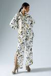 Buy_KLAD_White Satin Printed Abstract Floral Mandarin Shirt And Slit Pant Co-ord Set _at_Aza_Fashions