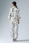 Shop_KLAD_White Satin Printed Abstract Floral Mandarin Shirt And Slit Pant Co-ord Set _at_Aza_Fashions