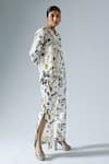 Buy_KLAD_White Satin Printed Abstract Floral Shirt And Slit Pant Co-ord Set _Online_at_Aza_Fashions