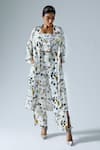 Buy_KLAD_White Satin Printed Abstract Floral Round Jacket Slit Pant Set _at_Aza_Fashions
