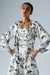 Shop_KLAD_White Satin Printed Abstract Floral Round Jacket Slit Pant Set _Online_at_Aza_Fashions