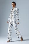 Buy_KLAD_White Cotton Printed Abstract Geometric Lapel Collar Blazer Pant Set _at_Aza_Fashions