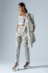 KLAD_White Cotton Printed Abstract Geometric Lapel Collar Blazer Pant Set _Online_at_Aza_Fashions