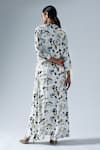 Shop_KLAD_White Crepe Printed Floral Stand Collar Longline Jacket Pant Set _at_Aza_Fashions