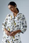 Buy_KLAD_White Crepe Printed Floral Stand Collar Longline Jacket Pant Set _Online_at_Aza_Fashions