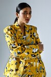 Shop_KLAD_Yellow Cotton Printed Abstract Geometric Lapel Collar Blazer _Online_at_Aza_Fashions