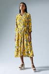 Buy_KLAD_Yellow Crepe Printed Abstract Floral Collar Cuffed Sleeve Dress _at_Aza_Fashions