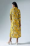 Shop_KLAD_Yellow Crepe Printed Abstract Floral Collar Cuffed Sleeve Dress _at_Aza_Fashions