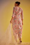 Shop_Label Mansi Nagdev_Ivory Chanderi Printed Floral V Neck Asma Straight Kurta Trouser Set_at_Aza_Fashions