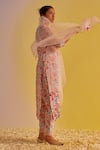Buy_Label Mansi Nagdev_Ivory Chanderi Printed Floral V Neck Asma Straight Kurta Trouser Set_Online_at_Aza_Fashions