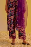 Label Mansi Nagdev_Purple Chanderi Printed Floral V Neck Asma Straight Kurta Trouser Set_Online_at_Aza_Fashions