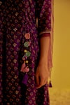Buy_Label Mansi Nagdev_Purple Chanderi Printed Floral V Neck Zubaida Angarkha Anarkali Trouser Set_Online_at_Aza_Fashions