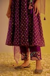 Shop_Label Mansi Nagdev_Purple Chanderi Printed Floral V Neck Zubaida Angarkha Anarkali Trouser Set_Online_at_Aza_Fashions