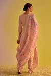 Shop_Label Mansi Nagdev_Pink Chanderi Printed Floral V Neck Rumi Embroidered Booti Kurta Trouser Set _at_Aza_Fashions