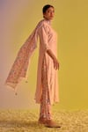 Buy_Label Mansi Nagdev_Pink Chanderi Printed Floral V Neck Rumi Embroidered Booti Kurta Trouser Set _Online_at_Aza_Fashions