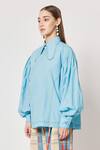 Buy Two Point Two Blue 100% Cotton Poplin Plain Asymmetrical Tombo Kimono Wrap Shirt Online at Aza Fashions Buy_Two Point Two_Blue 100% Cotton Poplin Plain Asymmetrical Tombo Kimono Wrap Shirt _Online_at_Aza_Fashions