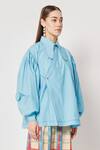 Buy Two Point Two Blue 100% Cotton Poplin Plain Asymmetrical Tombo Kimono Wrap Shirt Buy_Two Point Two_Blue 100% Cotton Poplin Plain Asymmetrical Tombo Kimono Wrap Shirt