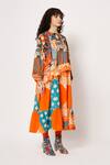 Shop_Two Point Two_Orange 100% Cotton Poplin Digital Printed Samurai Full A-line Dress _Online_at_Aza_Fashions