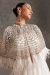 Not So Serious By Pallavi Mohan_Ivory Tulle Embellished Crystals Round Alejandra Cape  _Online_at_Aza_Fashions