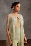 Not So Serious By Pallavi Mohan_Green Tulle Embellished Cutdana Open Ximena Cape  _Online_at_Aza_Fashions